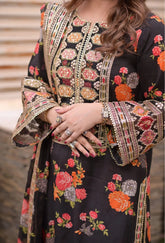 Aneelas Luxury Silk 3 Piece Unstitched Black